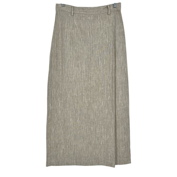 Vtg British Khaki by Robert Lighton 100% Linen Skirt Maxi Sz 10 Tan Faux Wrap - Picture 1 of 8